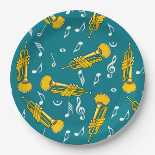 Assiettes En Carton Trumpet Music Notes Motif