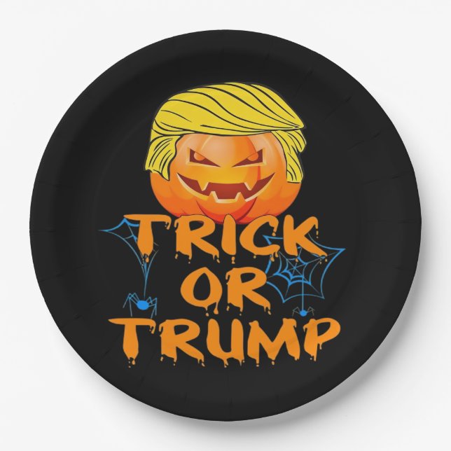 Assiettes En Carton Trumpkin Drôle Design Pour Halloween (Devant)