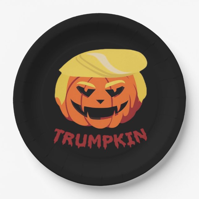 Assiettes En Carton Trumpkin Effrayant Halloween cadeau classique (Devant)