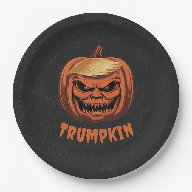 Assiettes En Carton Trumpkin - Le Citrouille d'Halloween de Donald Tru (Devant)