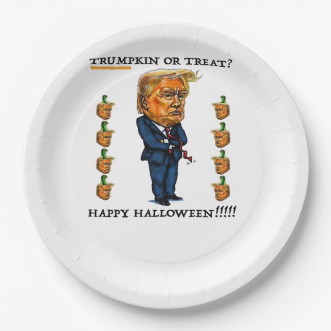 Assiettes En Carton Trumpkin Ou Traiter Classique (Devant)
