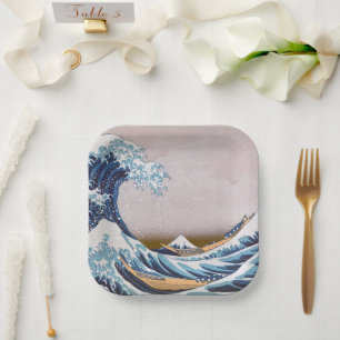 Assiettes En Carton Tsunami Grande Vague au large de Kanagawa Japon pa