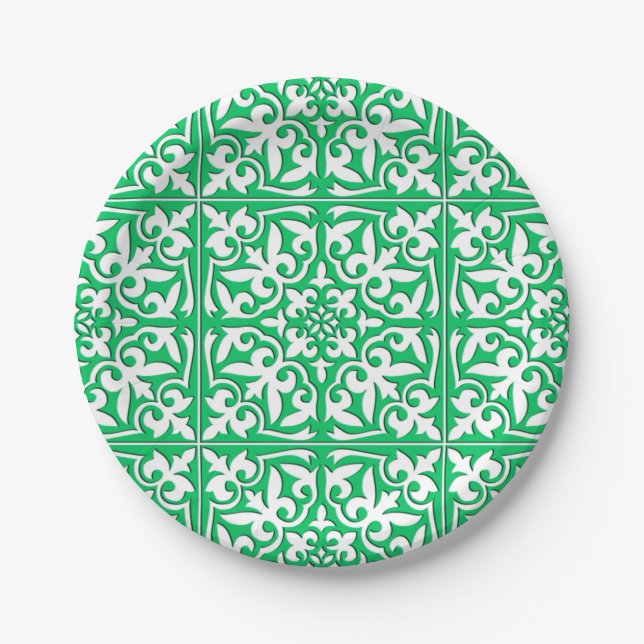 Assiettes En Carton Tuile marocaine - vert jade et blanc (Devant)
