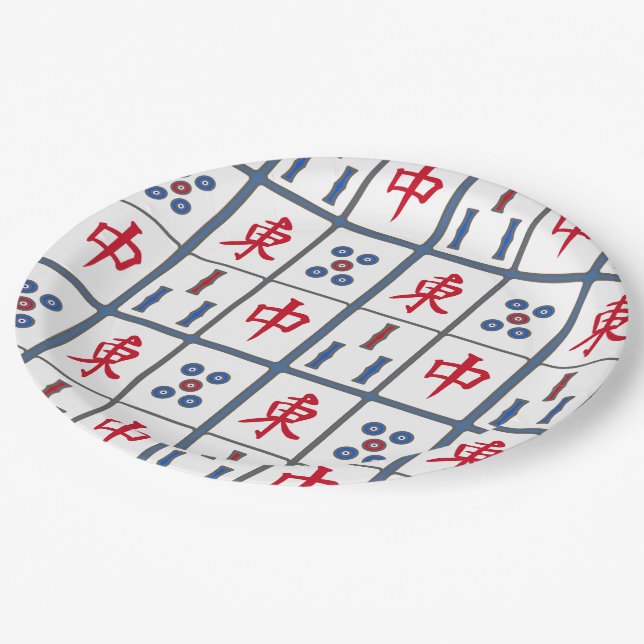 Assiettes En Carton Tuiles de jeu Mahjong Design Plaques de papier (Angle)