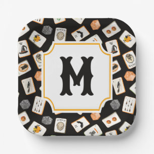 Assiettes En Carton Tuiles de Mahjong à l'aquarelle pour Halloween ave