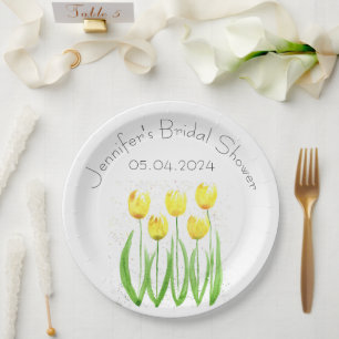 Assiettes En Carton Tulipes fleurs aquarelle Fête des mariées jaune