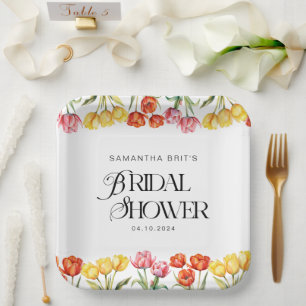 Assiettes En Carton Tulipes Florales Roses Orange Moderne pour une Fêt