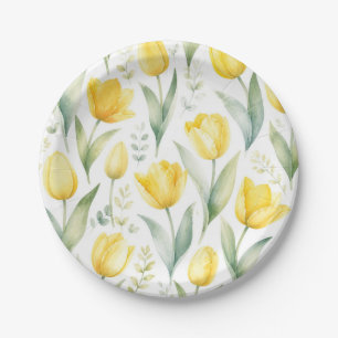 Assiettes En Carton Tulipes jaunes Peinture florale aquarelle Botaniqu