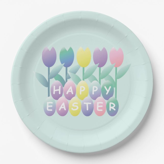 Assiettes En Carton Tulipes OEufs de Pâques Plaques de fête (Devant)