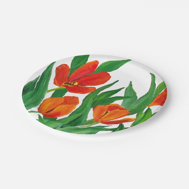 Assiettes En Carton Tulipes rouges (Angle)