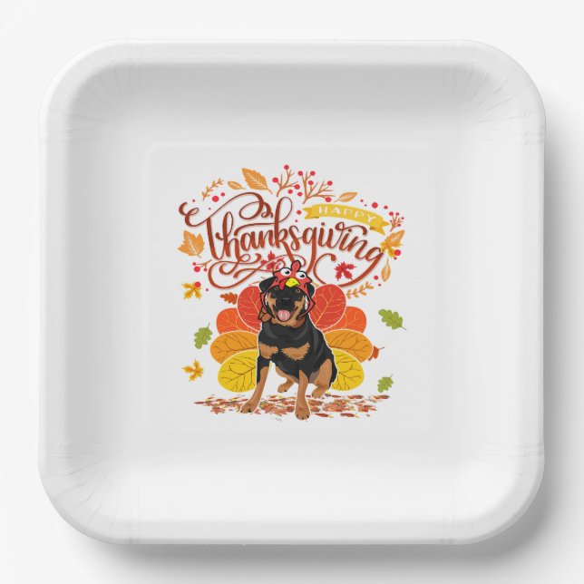 Assiettes En Carton Turquie Thanksgiving Fall Funny Rottweiler Chien O (Recto)