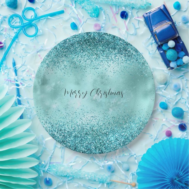 Assiettes En Carton Turquoise Aqua Gold Glam Parties scintillant (Fête)
