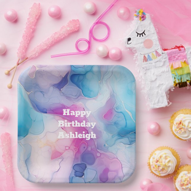 Assiettes En Carton Turquoise Aqua Marbre rose violet Anniversaire (Fête)