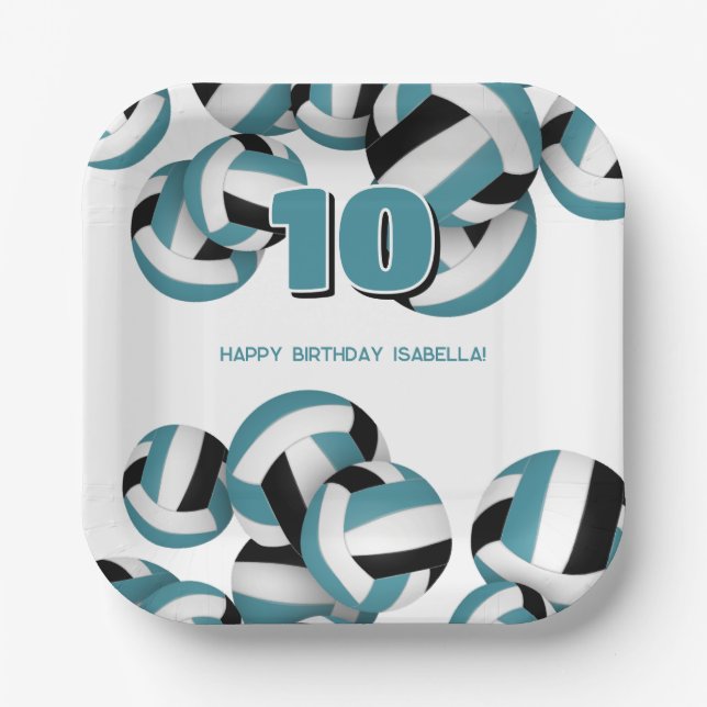 Assiettes En Carton turquoise black volleyballs anniversaire de enfant (Recto)