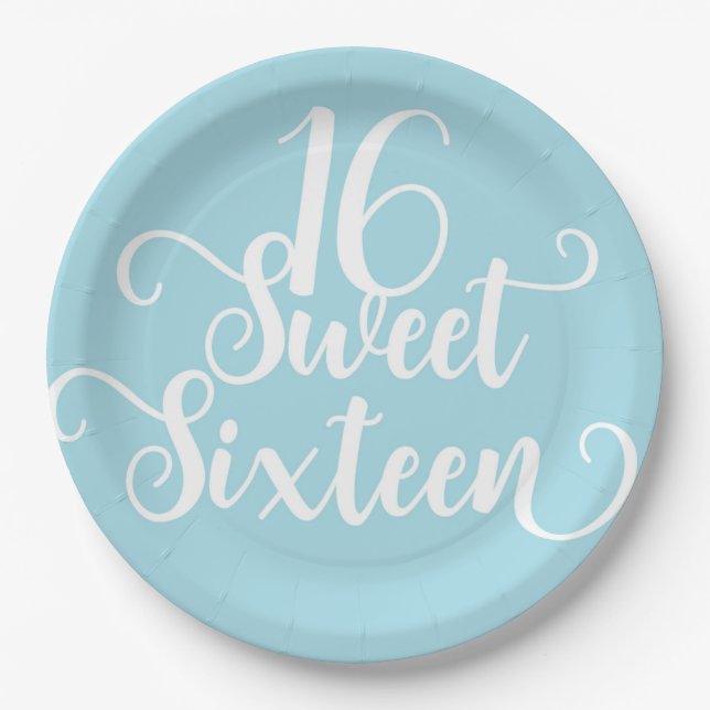 Assiettes En Carton Turquoise Bleu Blanc Douceur 16 Anniversaire (Devant)