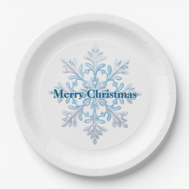 Assiettes En Carton Turquoise Bleu Blanc Noël Flocon de neige (Devant)
