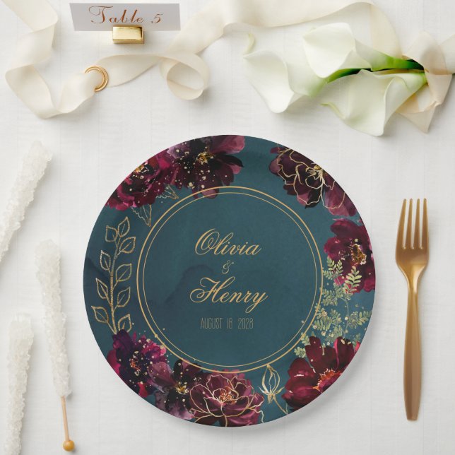 Assiettes En Carton Turquoise Bordeaux Jewel Tones Mariage (Mariage)
