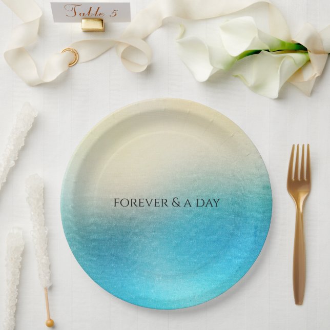 Assiettes En Carton Turquoise Chic Blanc Aqua Mariage bleu (Mariage)
