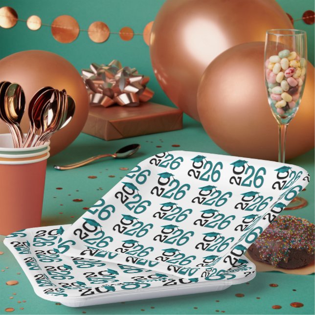 Assiettes En Carton Turquoise et noir 2025 Graduation (Multi)