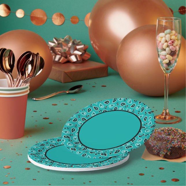 Assiettes En Carton Turquoise Green Western Bandana Imprimer Anniversa (Multi)