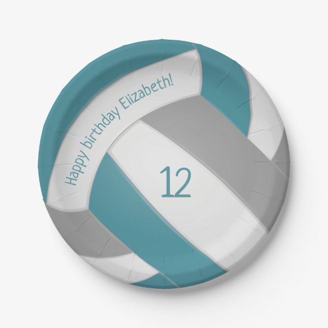 Assiettes En Carton turquoise gris enfants ados volley-ball (Devant)