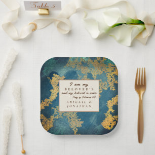Assiettes En Carton Turquoise or moderne Art Mariage Bible Verse