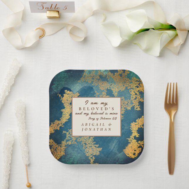 Assiettes En Carton Turquoise or moderne Art Mariage Bible Verse (Mariage)