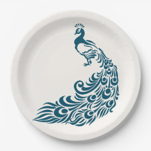 Assiettes En Carton Turquoise Peacock Bold Design Art Déco élégant
