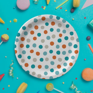 Assiettes En Carton Turquoise Pois orange Plaque papier