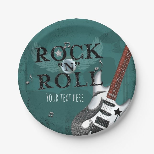 Assiettes En Carton Turquoise Rock N Roll Star Anniversday Party Event (Devant)