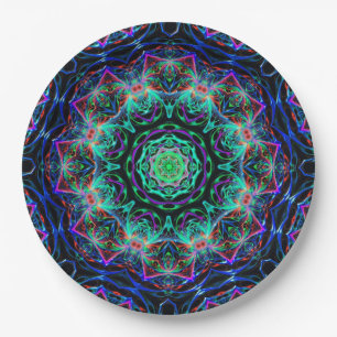 Assiettes En Carton Turquoise Turquoise bleu fractal Mandala Motif