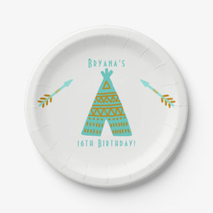 Assiettes En Carton Turquoise Turquoise Gold Tepee Sweet 16 Anniversai