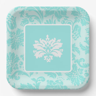 Assiettes En Carton Turquoise vert, bleu vintage damier plaque papier