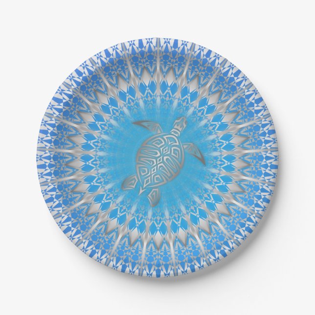 Assiettes En Carton Turquoise violette argentée turquoise Mandala (Devant)