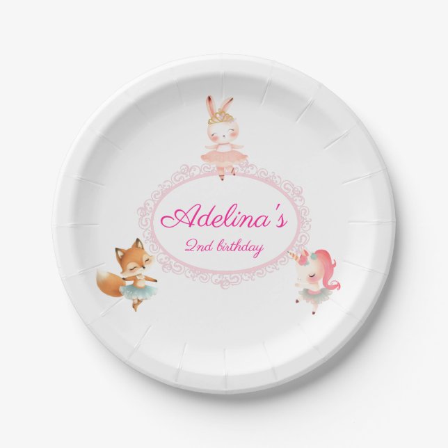 Assiettes En Carton Tutu Cute Ballerina Ballet Animaux Fête d'annivers (Devant)