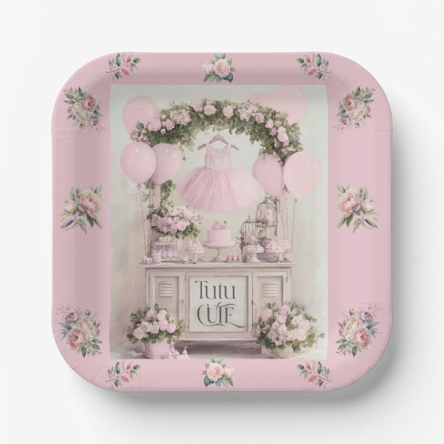 Assiettes En Carton Tutu Cute Ballet Pink Ballerina Theme for Girls (Recto)