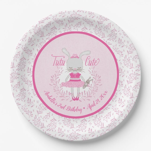 Assiettes En Carton Tutu Cute Bunny Anniversaire personnalisé (Devant)