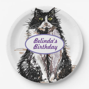 Assiettes En Carton Tuxedo Chat Chats Noir Blanc Anniversaire Plaque d