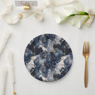 Assiettes En Carton Twilight Navy bleu et gris avec l'or antique
