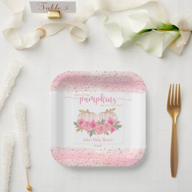 Assiettes En Carton Twin Baby Girls Citrouille Rose Gold Douche Favori (Mariage)
