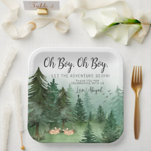 Assiettes En Carton Twin Boy Deer Baby shower forestier