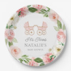 Twin Girls Pink Floral Baby shower Plaque en papie