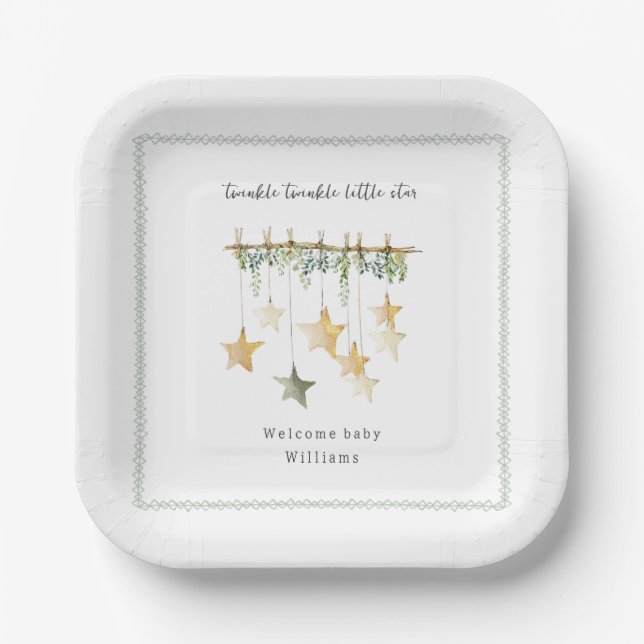 Assiettes En Carton Twinkle Little Star Boho Botanical Baby Shower (Recto)