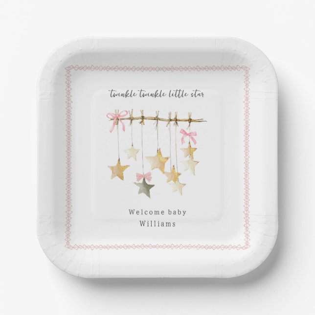 Assiettes En Carton Twinkle Little Star Boho Bows Baby Shower (Recto)