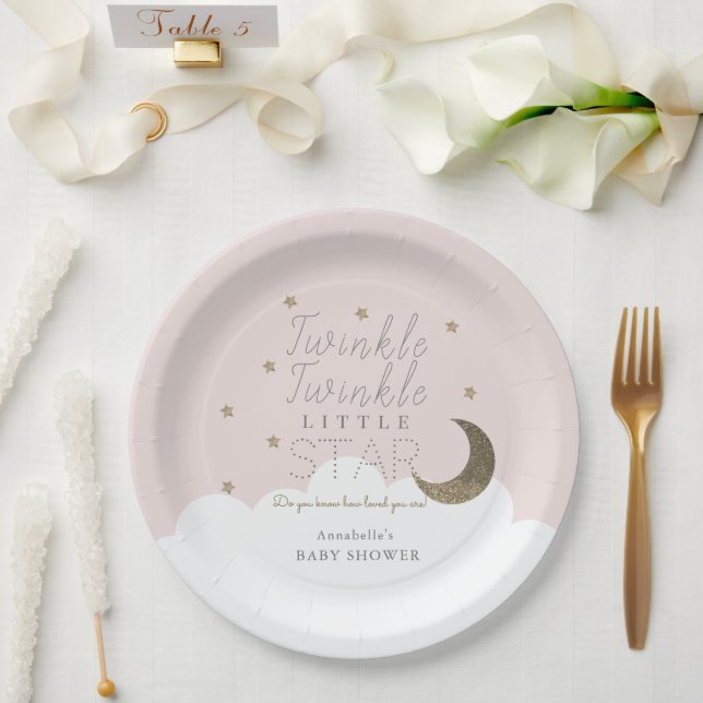 Assiettes En Carton Twinkle Little Star Moon Baby shower rose (Mariage)