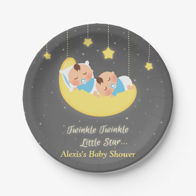 Assiettes En Carton Twinkle Little Star Twin Baby Boys Party Plates (Devant)