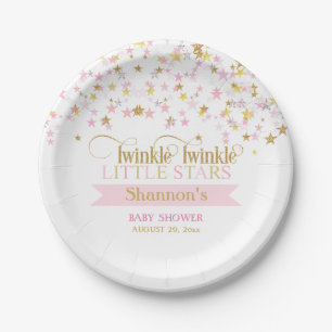 Assiettes En Carton Twinkle Little Stars Twins Baby shower Rose Gold