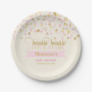 Assiettes En Carton Twinkle Little Stars Twins Baby shower Rose Gold