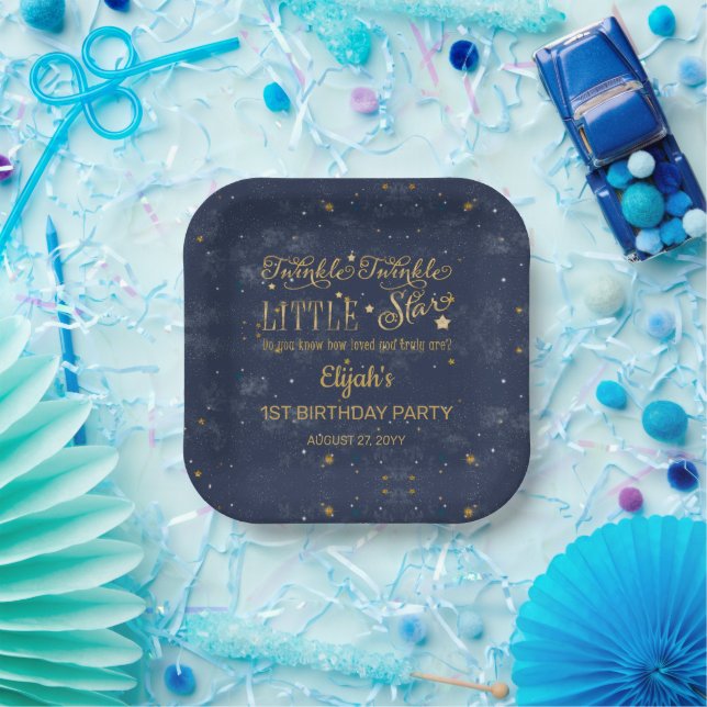 Assiettes En Carton Twinkle Twinkle Little Star Boy 1er anniversaire (Fête)