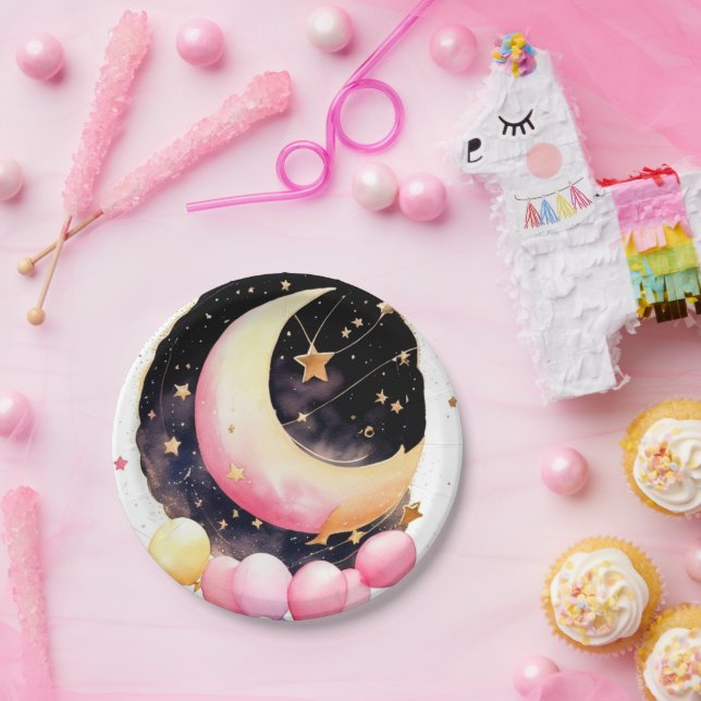 Assiettes En Carton Twinkling Moon & Stars Baby Girl Douche (Fête)